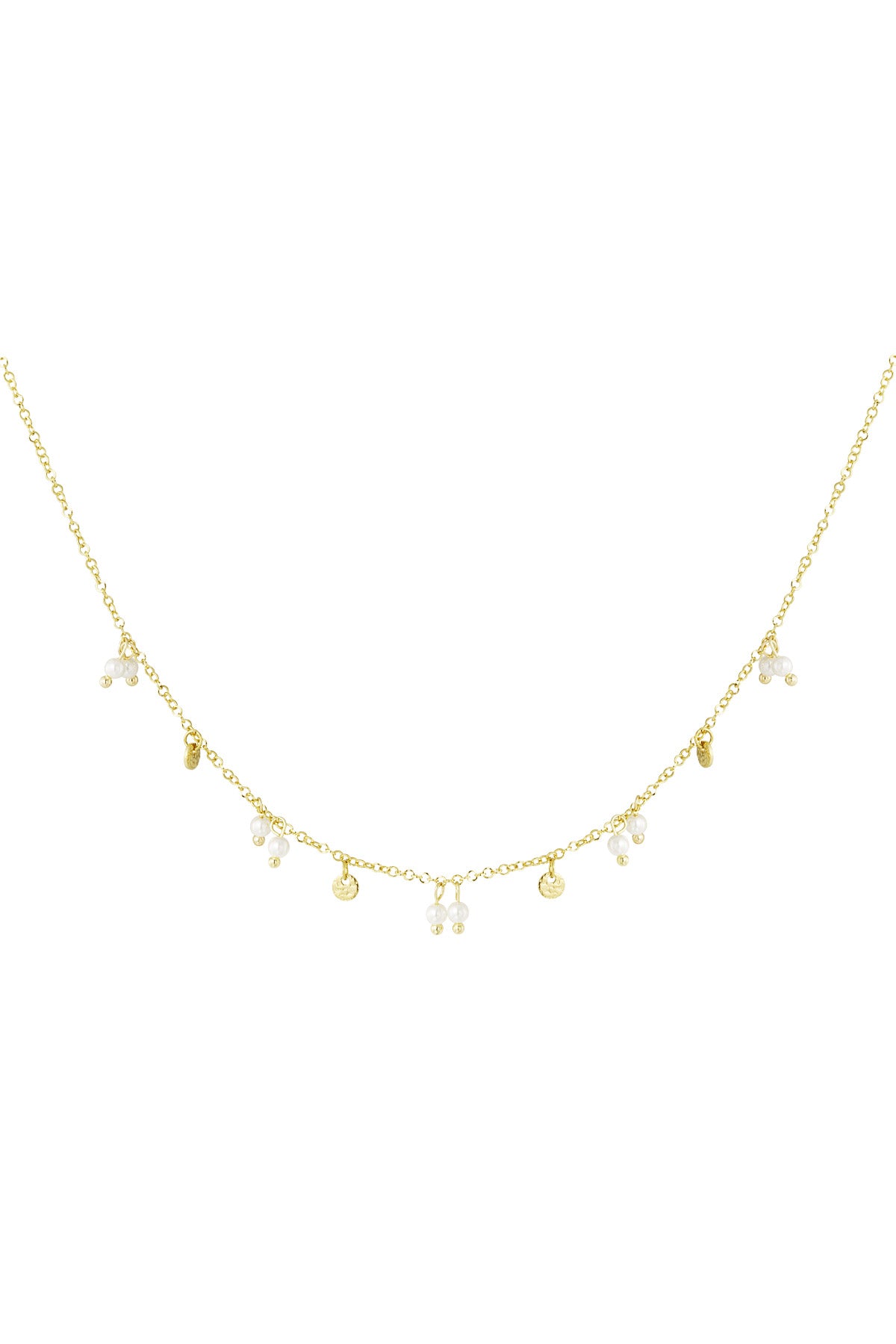 Halskette mit Perlen und Anhängern – Goldfarbe - Goldfarbefarbe