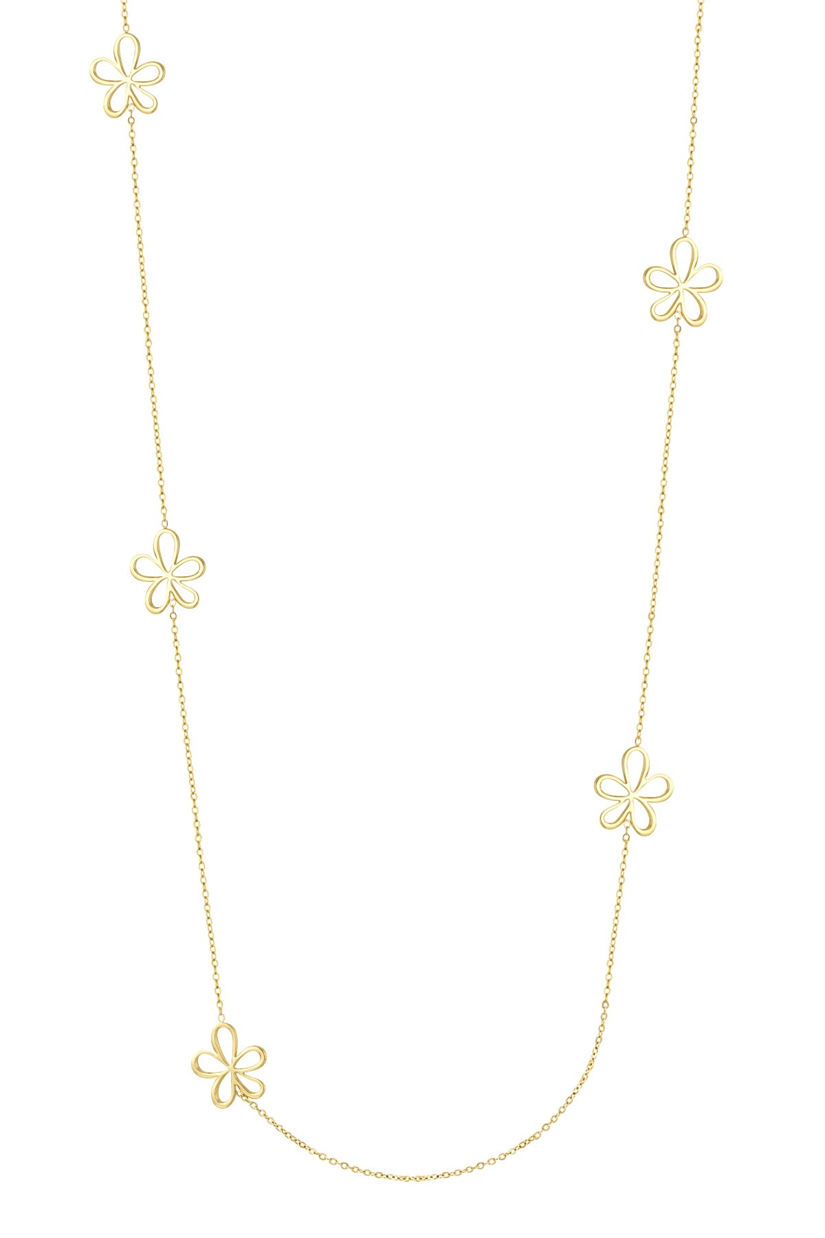 Lange Halskette mit Blumenanhängern – Goldfarbe - Goldfarbefarbe
