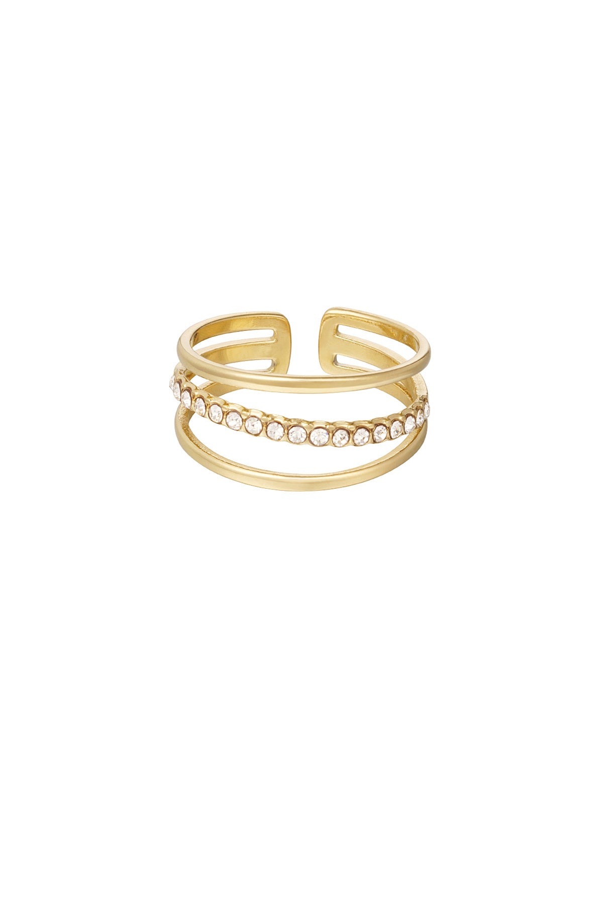 Ring dreilagig mit einer Reihe von Steinen