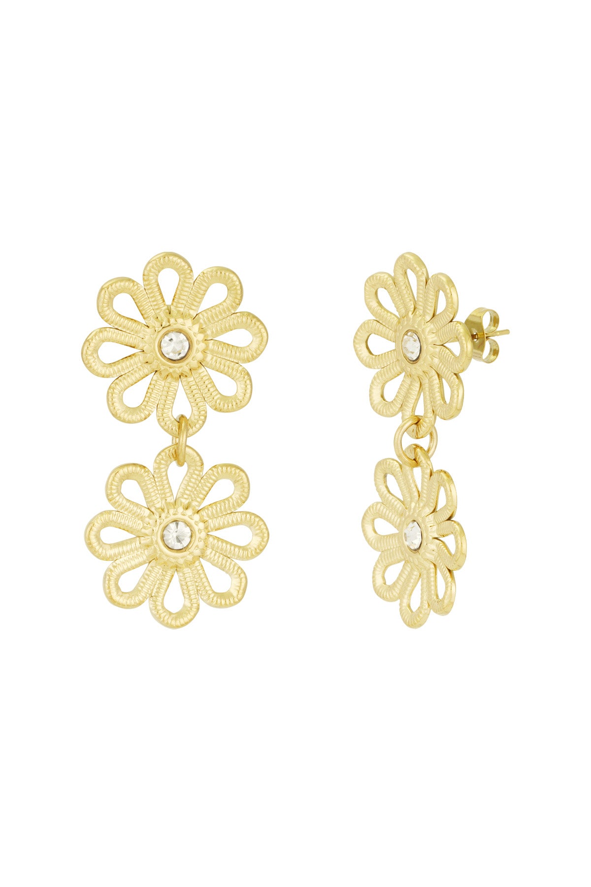 Doppelte Blumenohrringe - Goldfarben
