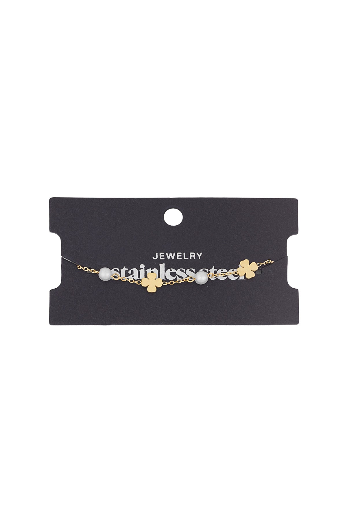 Armband Perle und Kleeblatt - Goldfarben