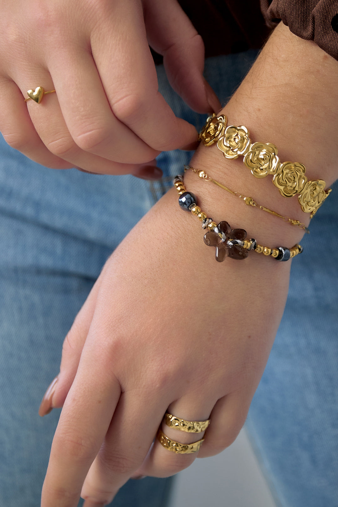 Edelstahl Manschette Armbänder Blume Casual Täglich Einfache Serie frauen schmuck