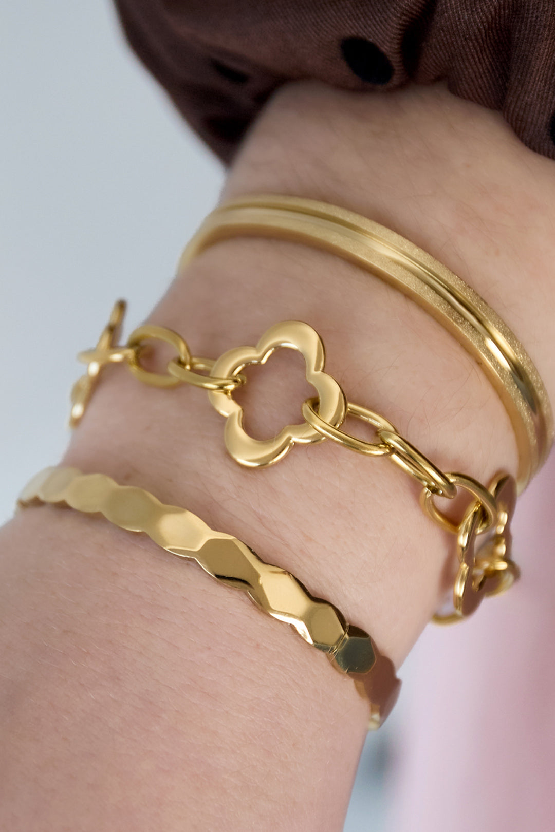 Edelstahl-Kettenarmbänder Kleeblatt Casual Daily Damenschmuck