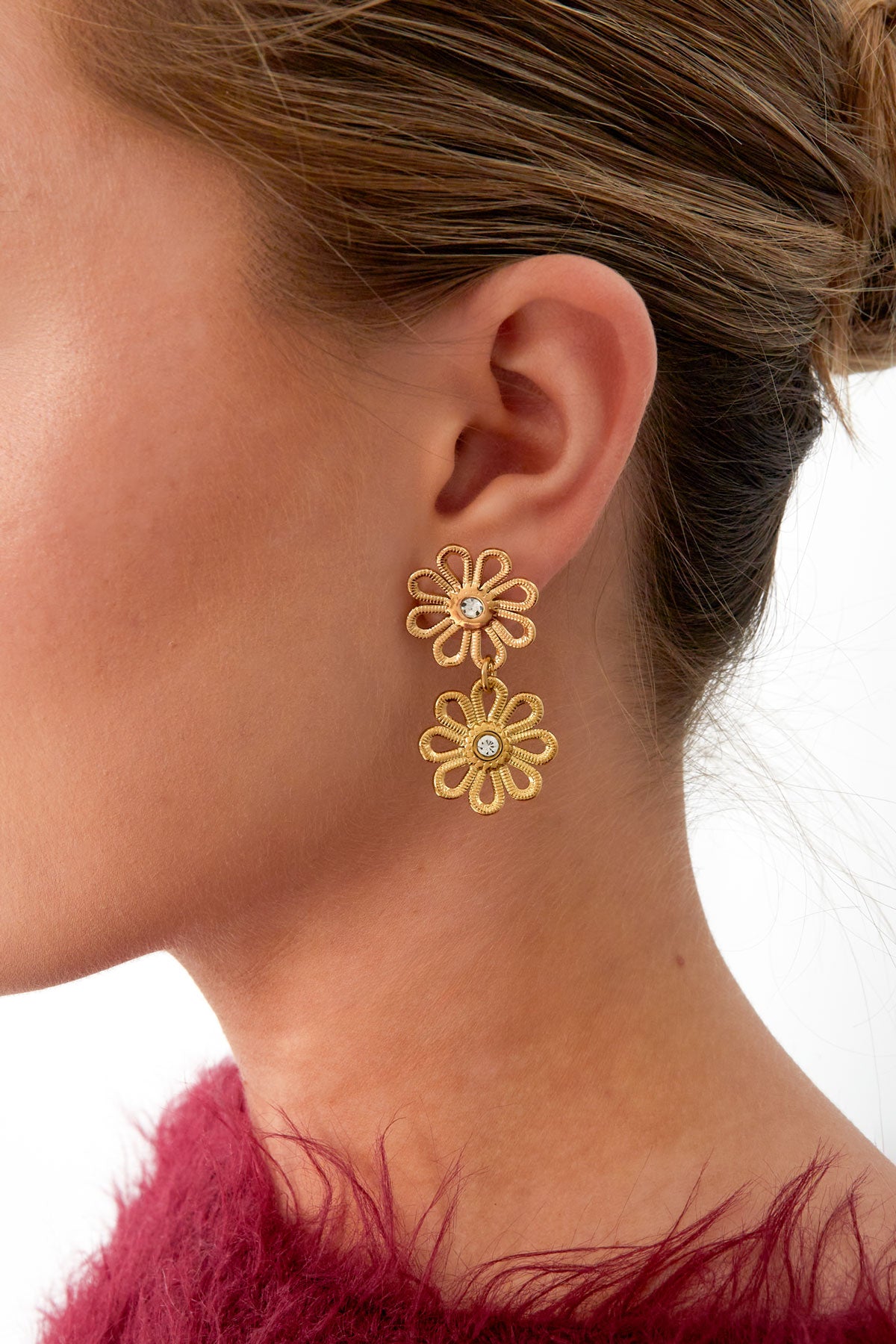 Doppelte Blumenohrringe - Goldfarben