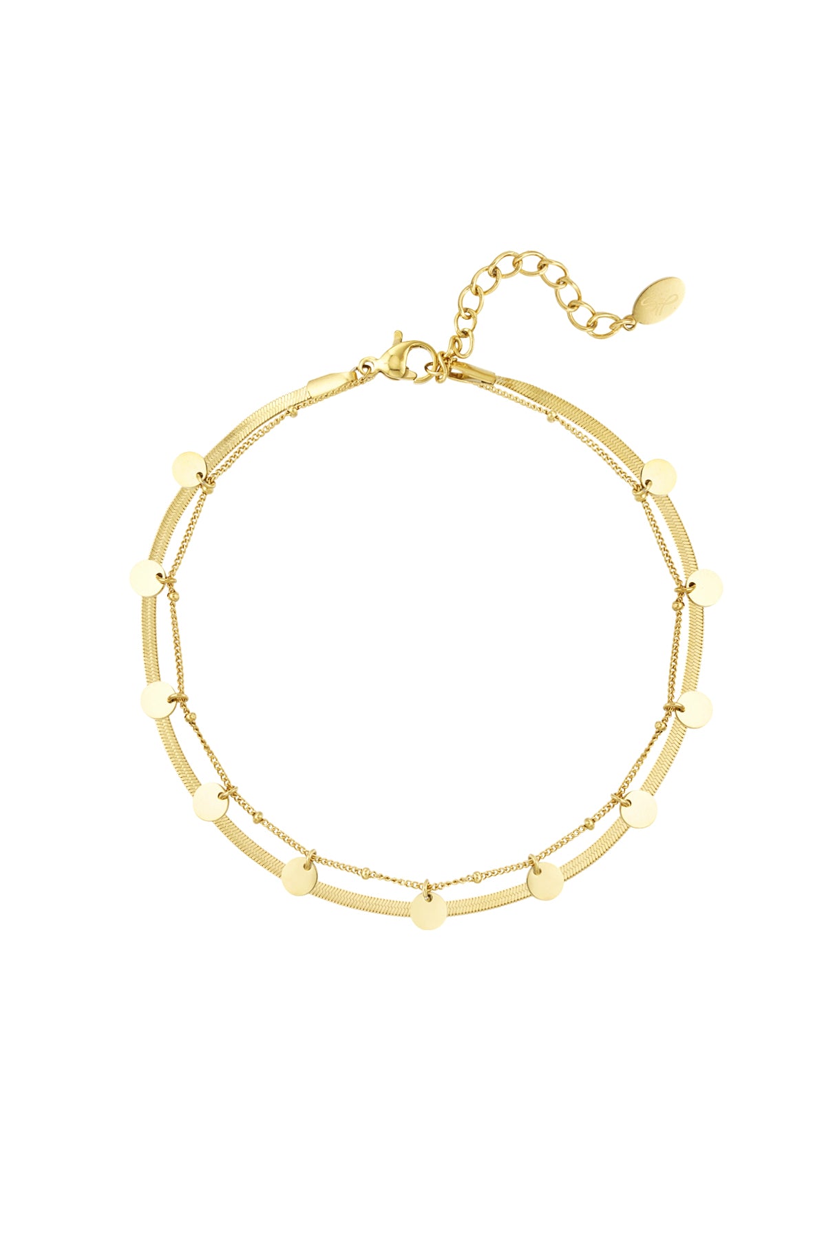 Doppellagiges Fußkettchen mit Kreisen – Goldfarbe - Goldfarbefarbe