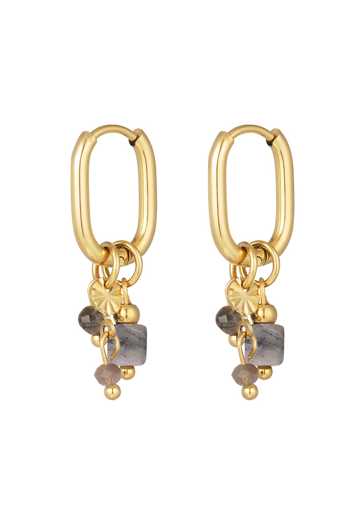 Ohrring mit schwarzen Perlen – Goldfarbe - Goldfarbefarbe