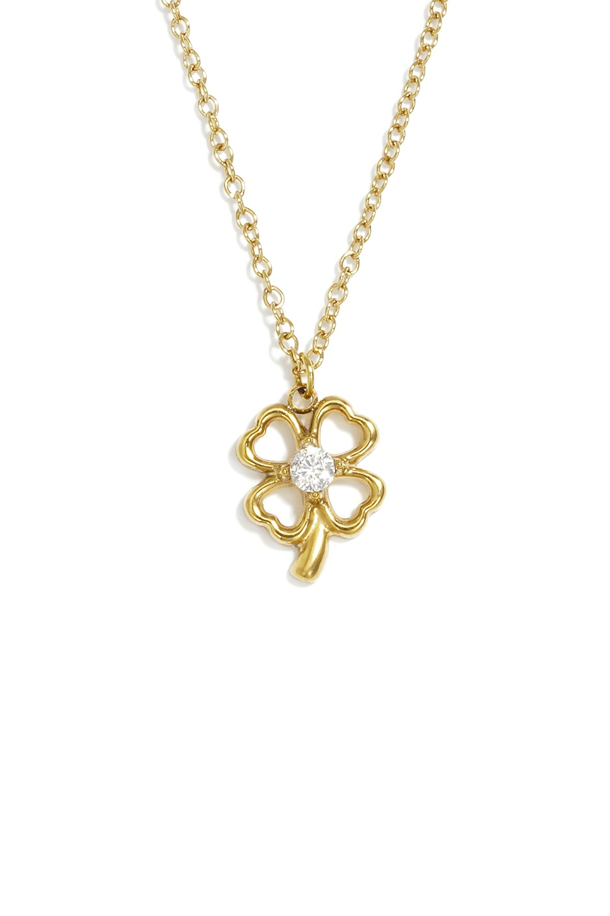 Halsketten mit Anhänger aus 14-karätig vergoldetem Edelstahl, Clover Casual Simple Serie, Damenschmuck