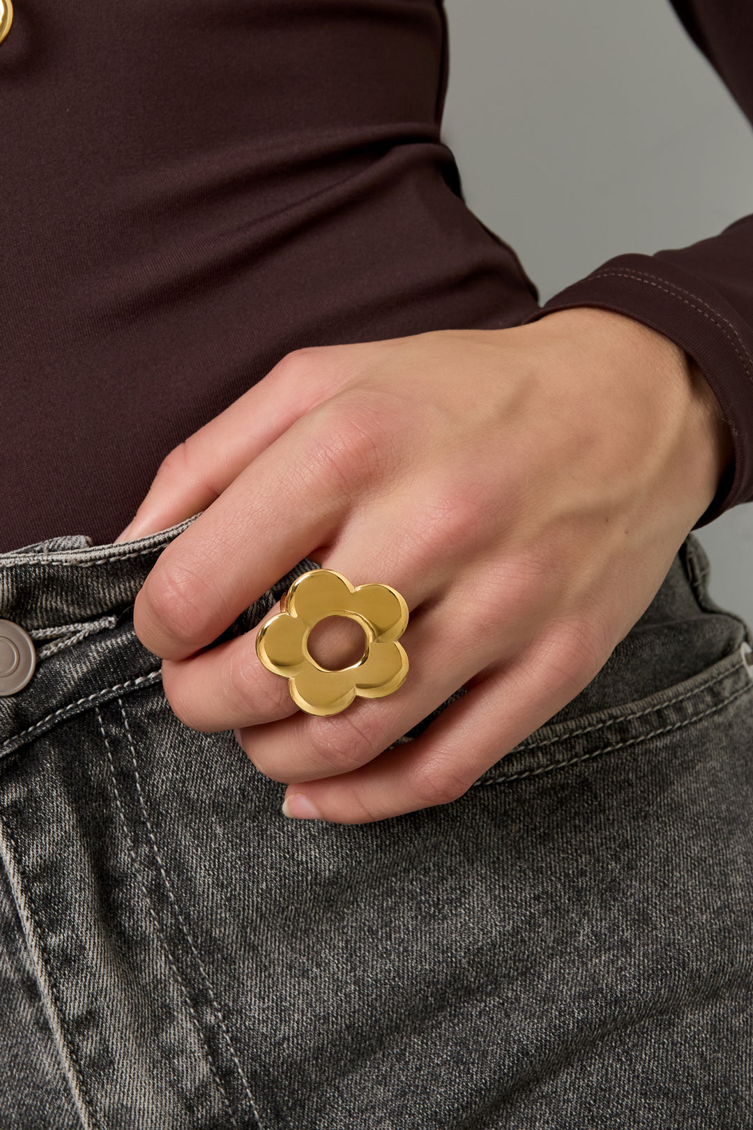 Edelstahl Statement Ringe Blume Casual Daily Simple Serie Damenschmuck