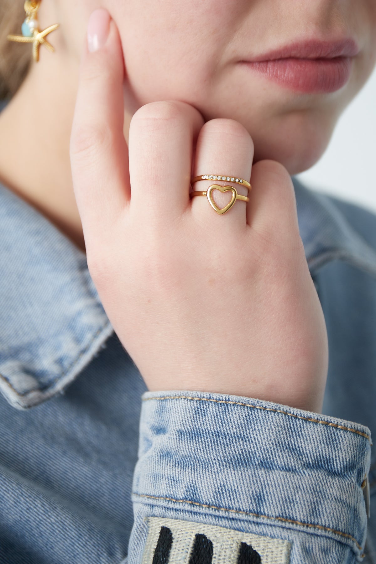 Herz- und Glitzerring - Goldfarben