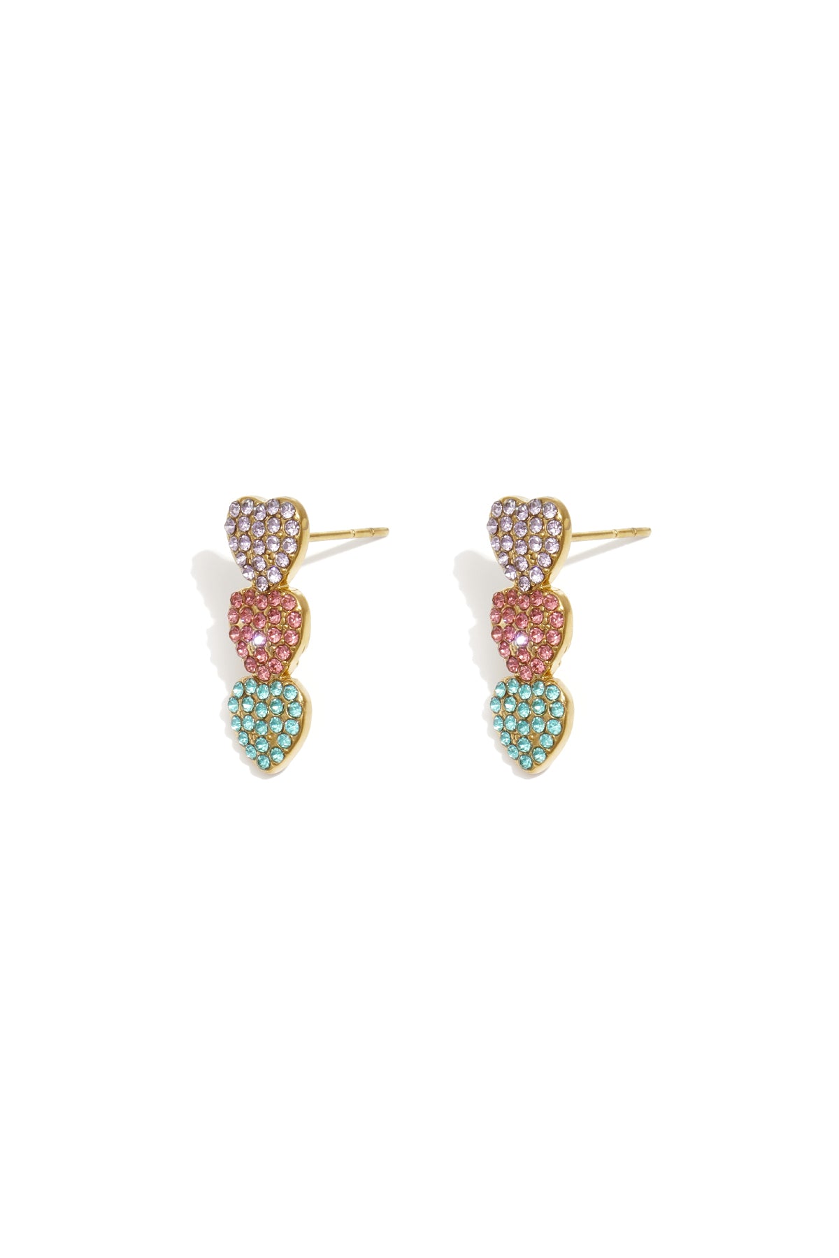 3 hängende Herzohrringe mit Steinen