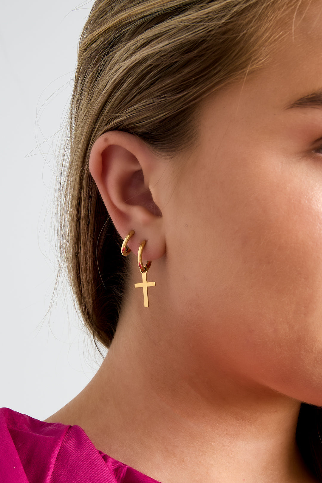 Ohrhänger aus Edelstahl, schlichtes Kreuz, schlichte Alltags-Serie, Damenschmuck
